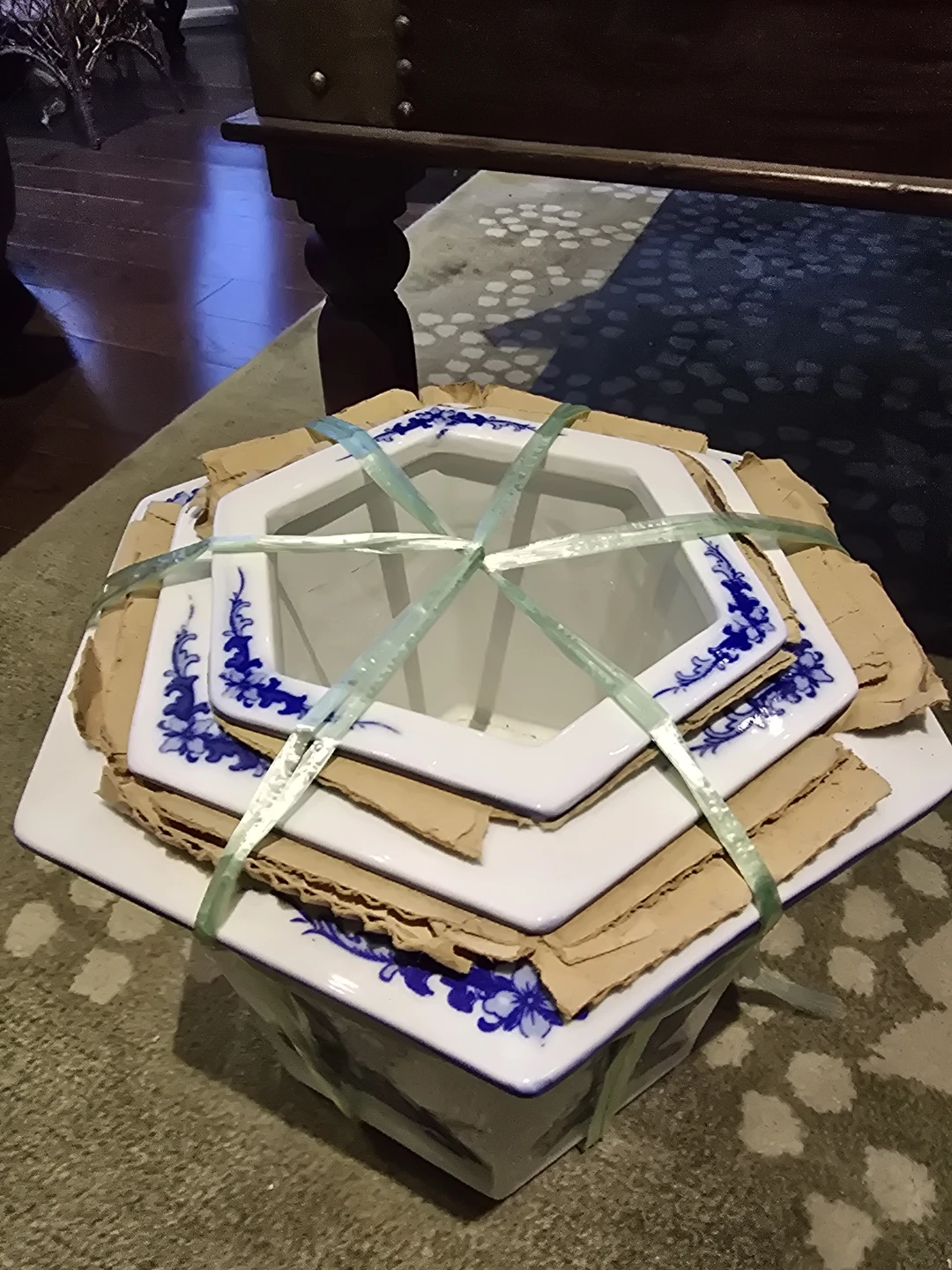Blue and White Ceramic Hexagonal Planter - photo 2