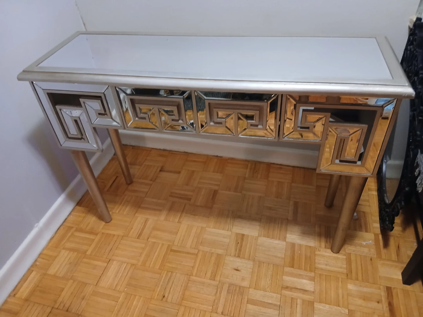 Mirrored Greek Key Console Table