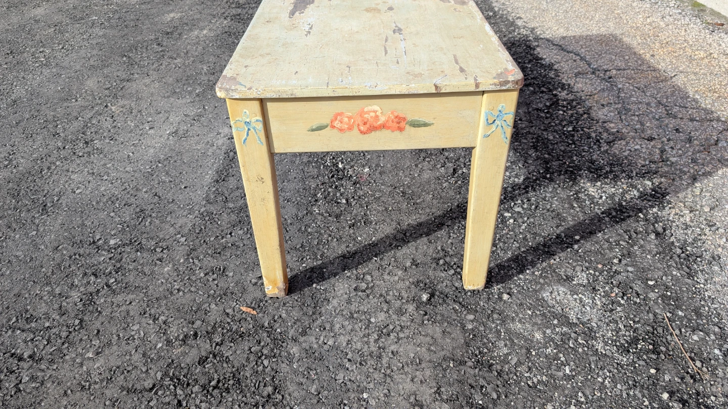 Vintage Hand-Painted Wooden Desk with Drawers - photo 2