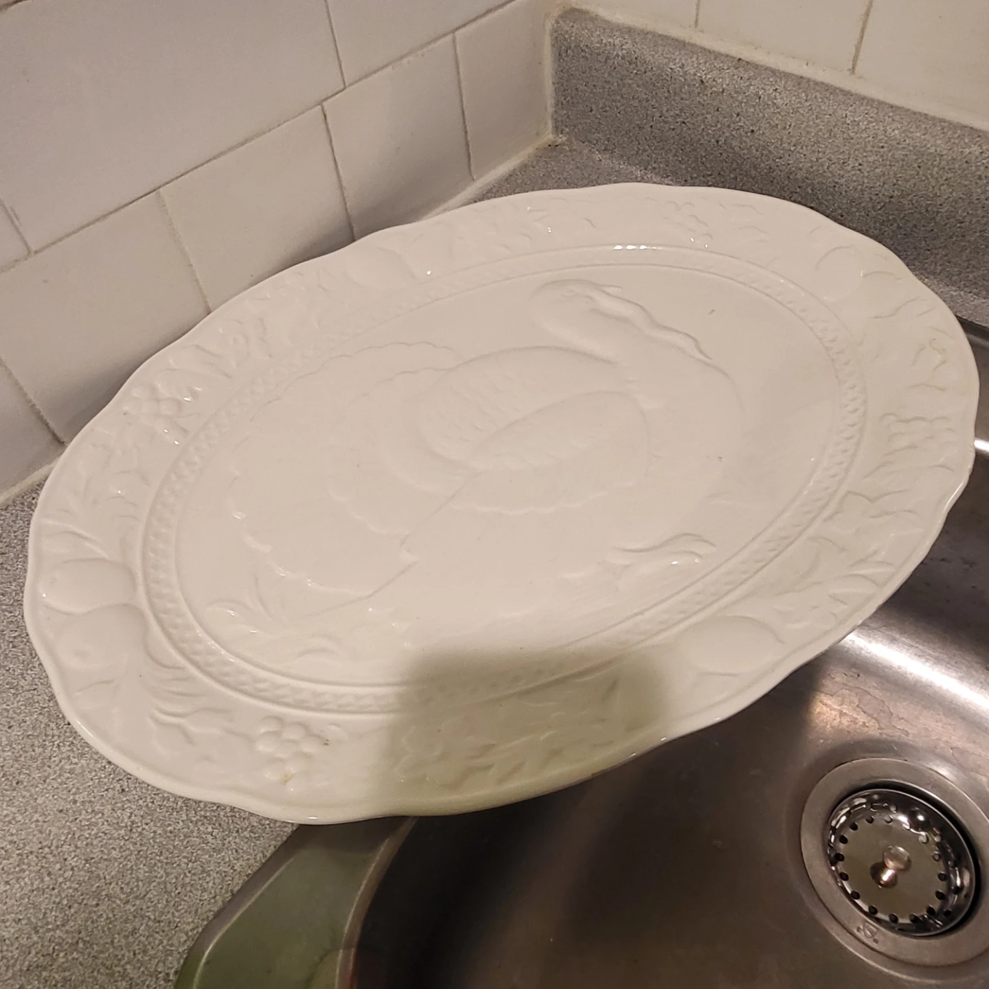 White ceramic turkey serving platter