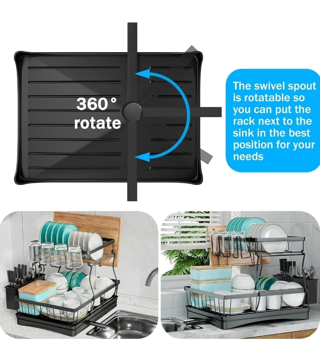 Two-Tier Dish Drying Rack with Swivel Spout - photo 4