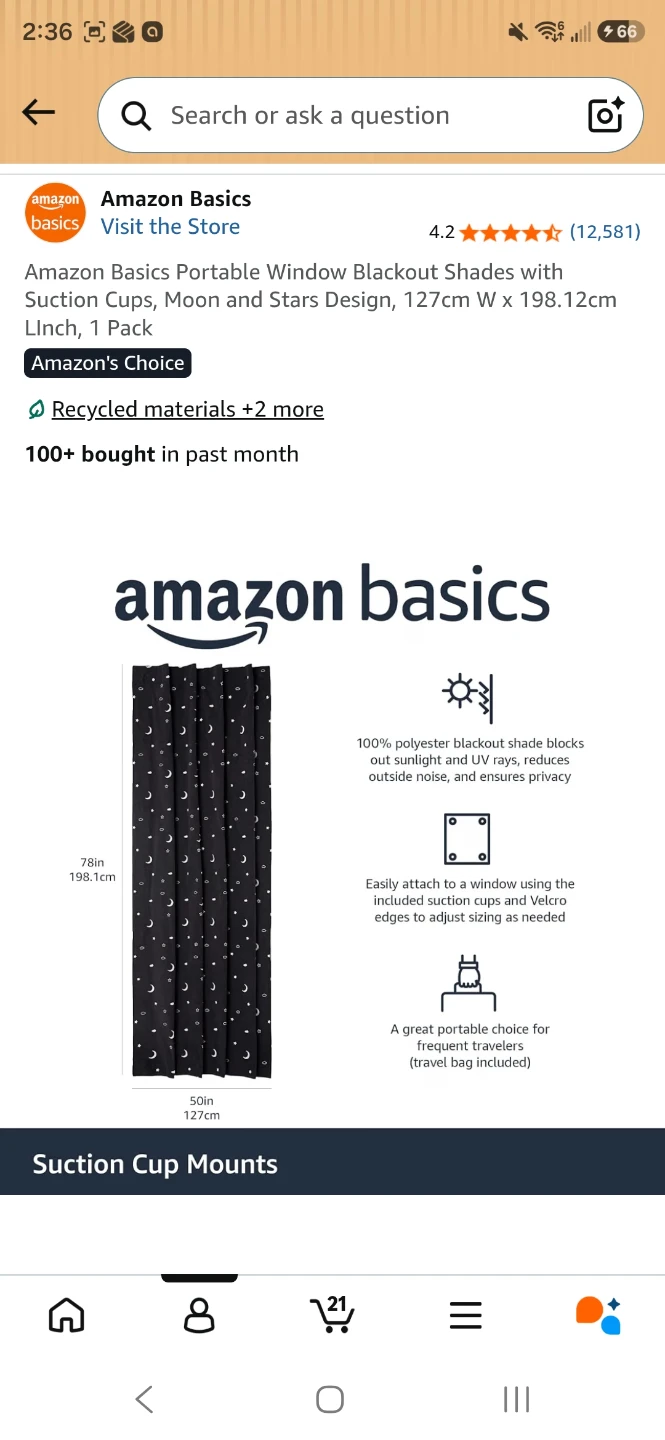 Portable Window Blackout Shades with Suction Cups and Bag