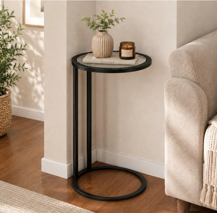 Black Round Glass Side Table
