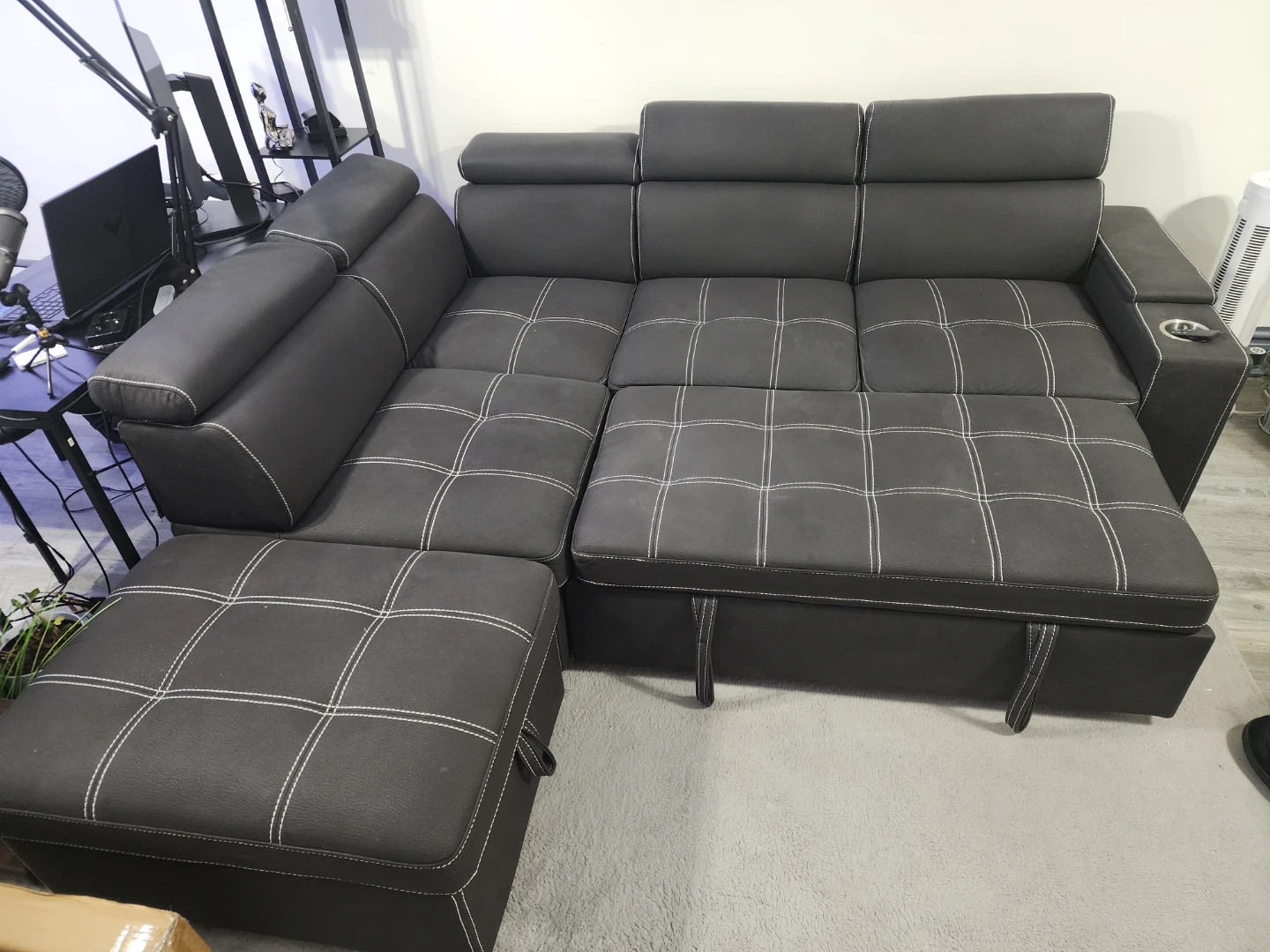Sofá negro - Dark Gray Sectional Sleeper Sofa + Storage Ottoman
