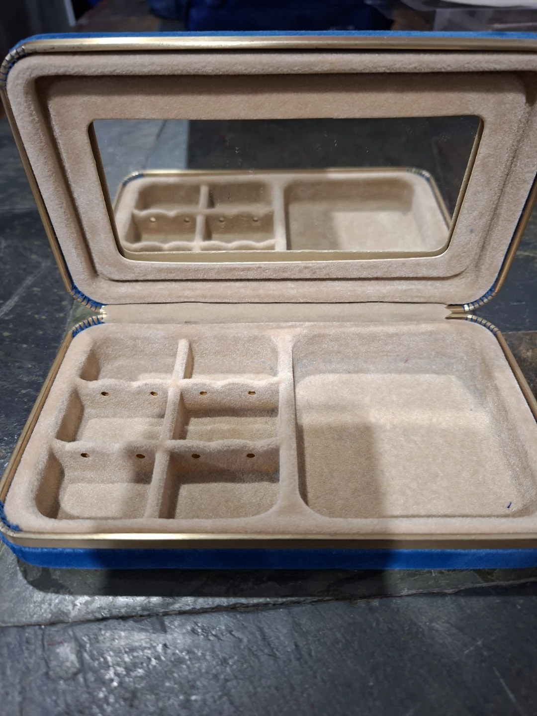 Vintage Royal Blue Velvet Travel Jewelry Case