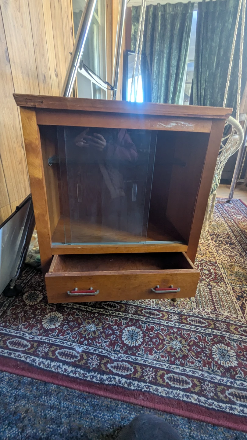 Vintage Mid-Century Wood Cabinet with Glass Doors - photo 5