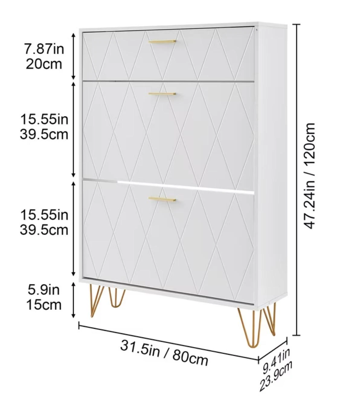 Modern White Shoe Cabinet with Gold Accents - photo 3