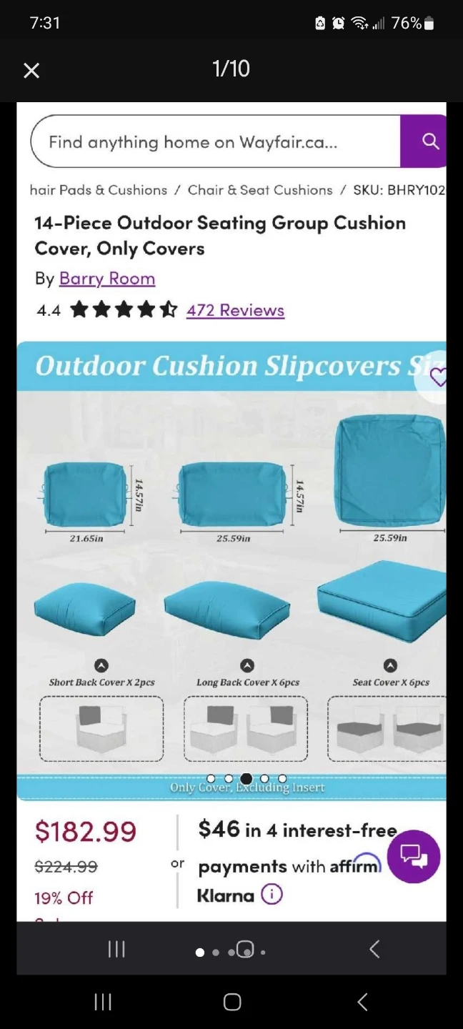 Barry Room 14-Piece Outdoor Cushion Slipcovers