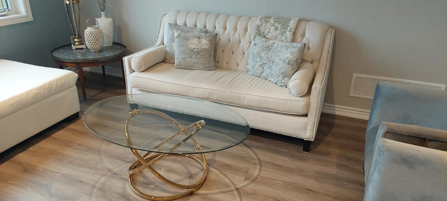 Oval Glass Coffee Table with Gold Metal Base - photo 2