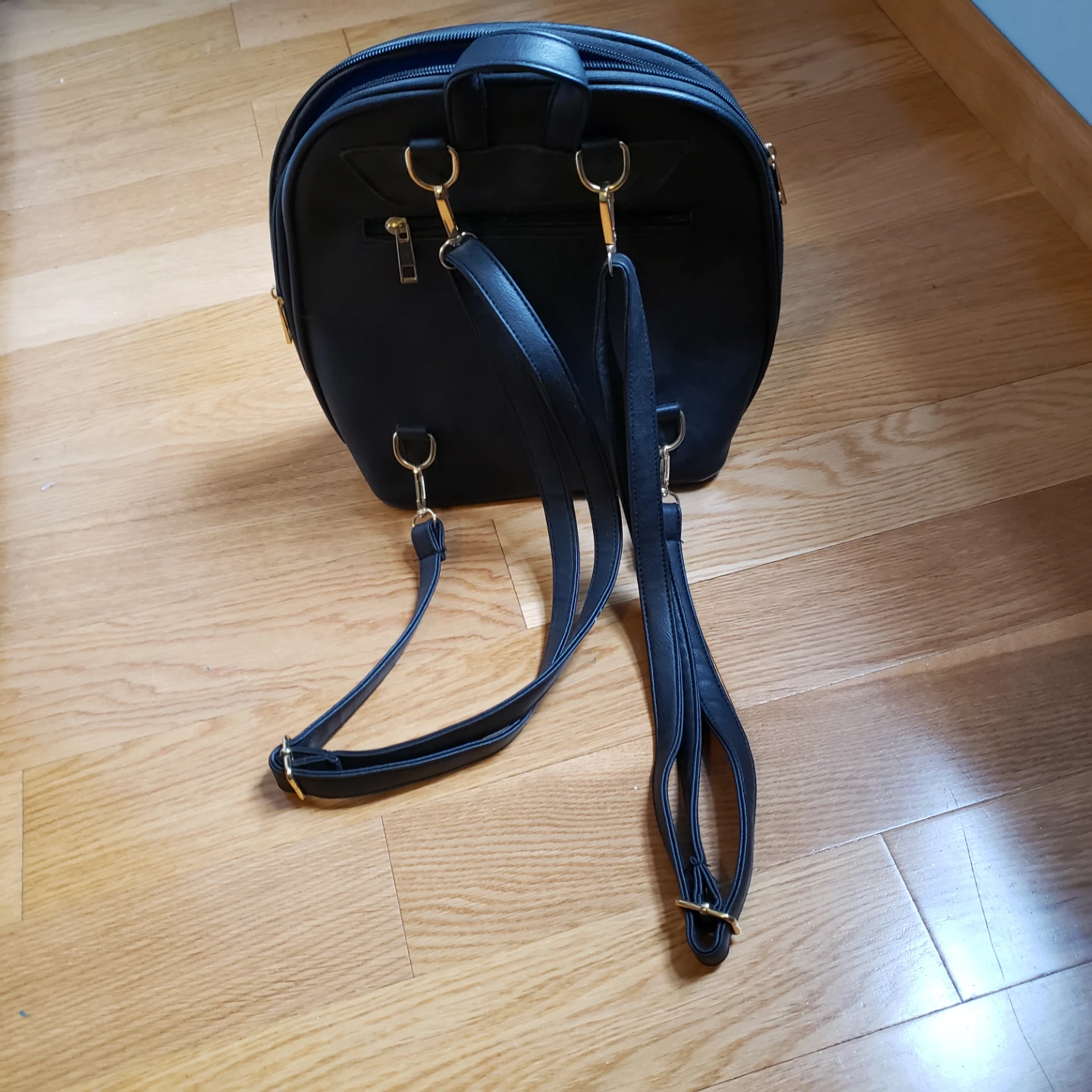 Black Minimalist Faux Leather Mini Backpack - photo 2