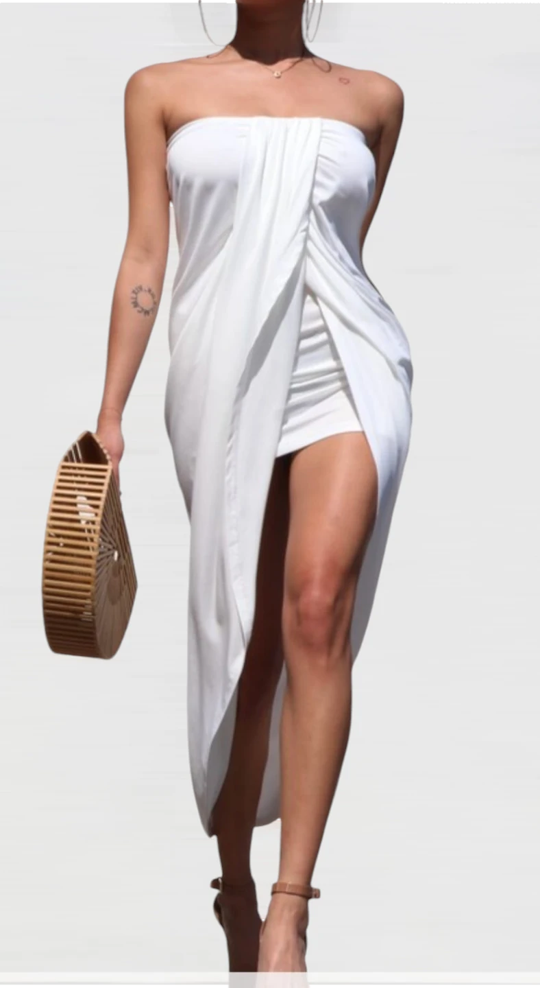 White Strapless Draped Dress - photo 2