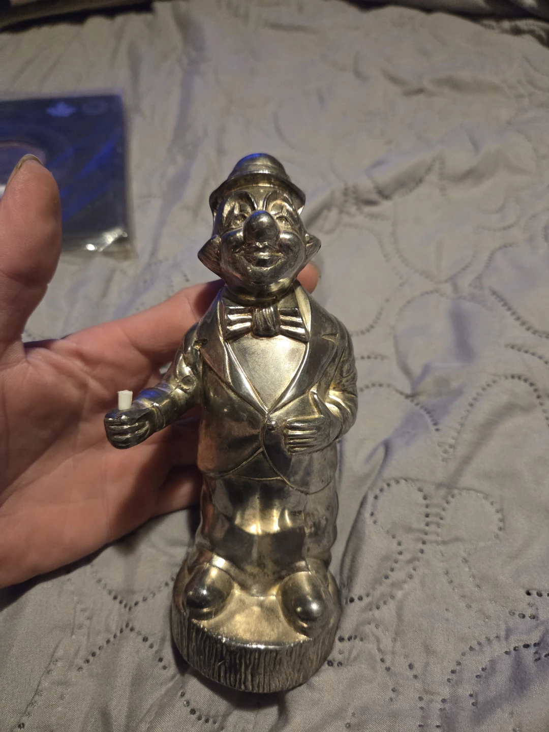 Vintage silver plated Clown coin bank