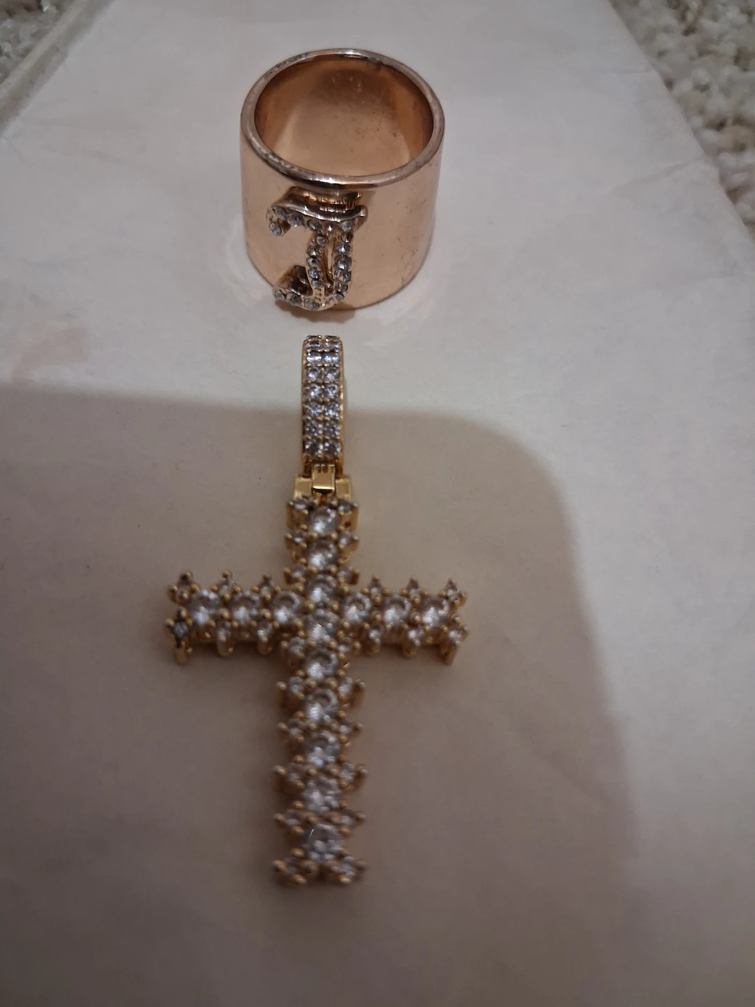 Gold Tone Ring and Cross Pendant Set - photo 3