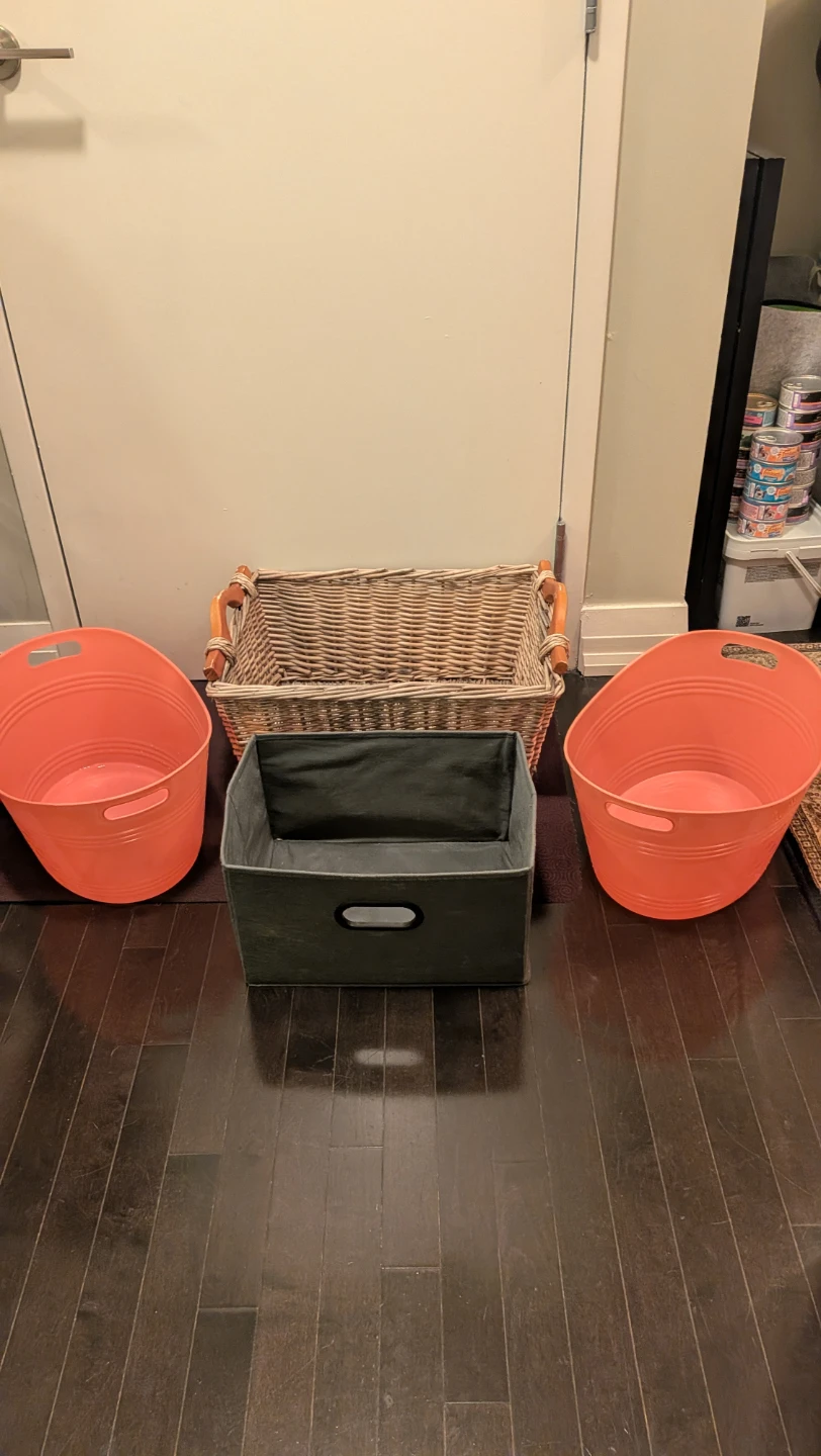 Set of four storage baskets and bins