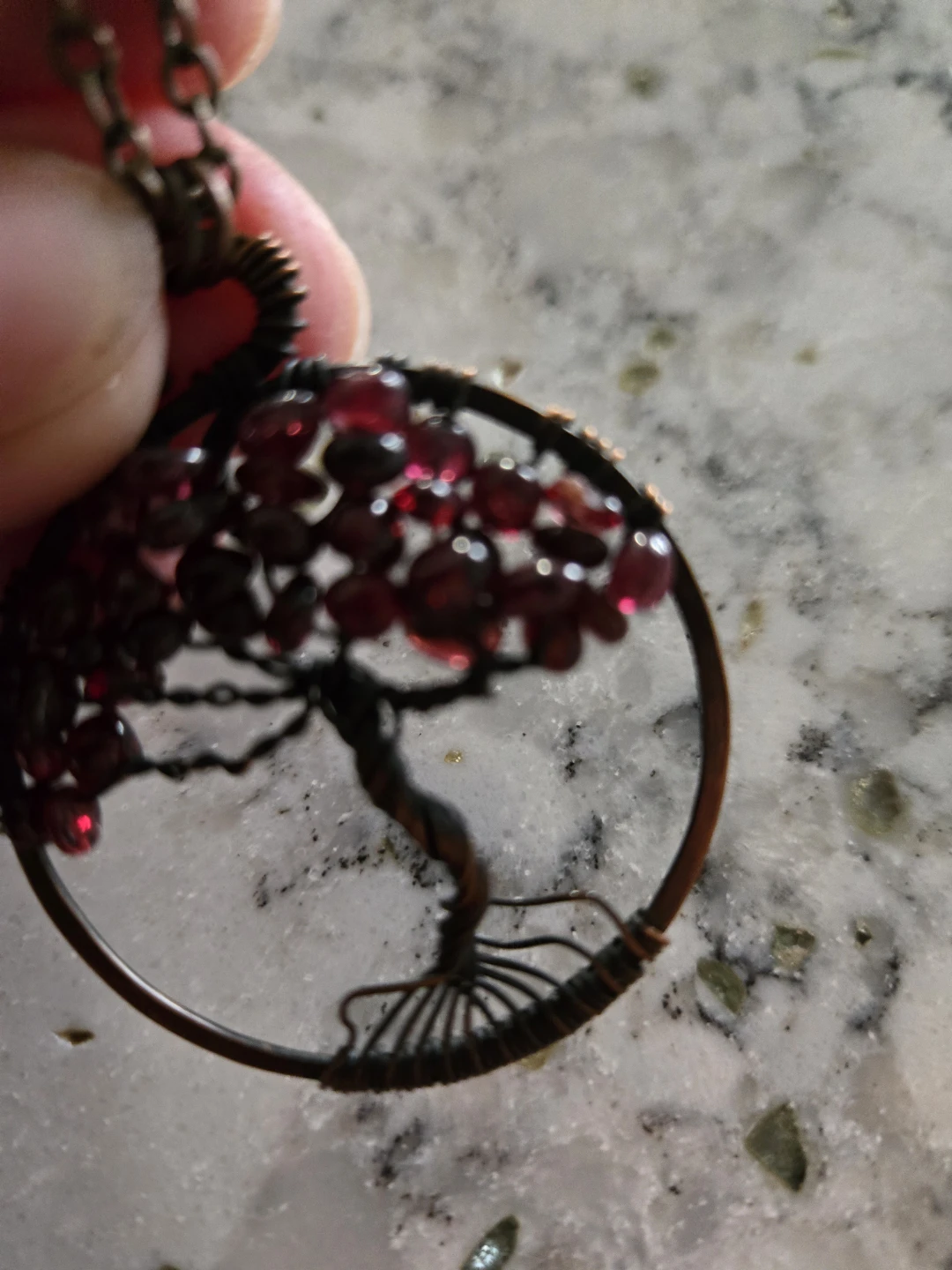 Wire Wrapped Copper Tree of Life Garnet Necklace - photo 3