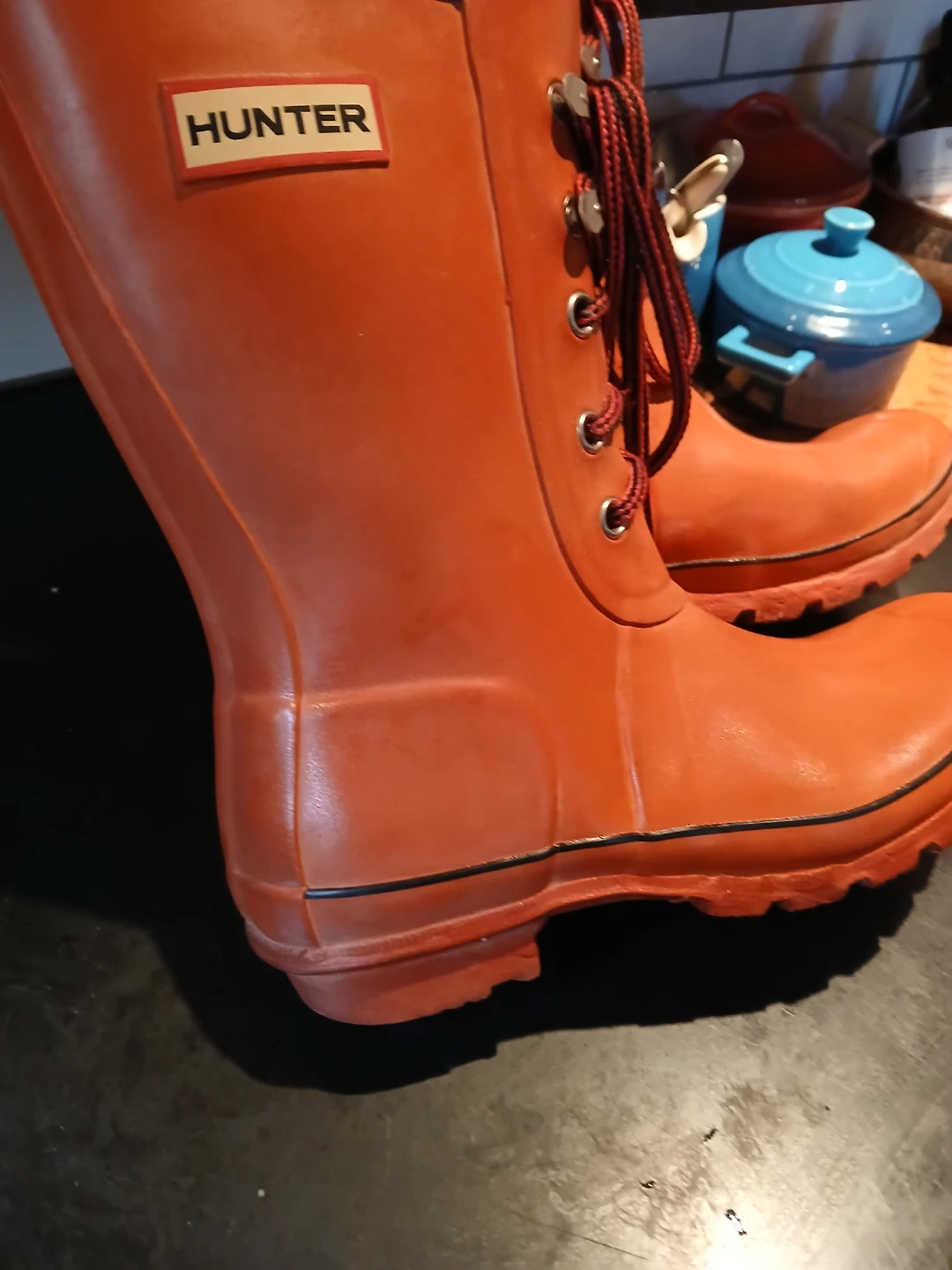 Size 38 Hunter Orange Lace-Up Rubber Boots - photo 3
