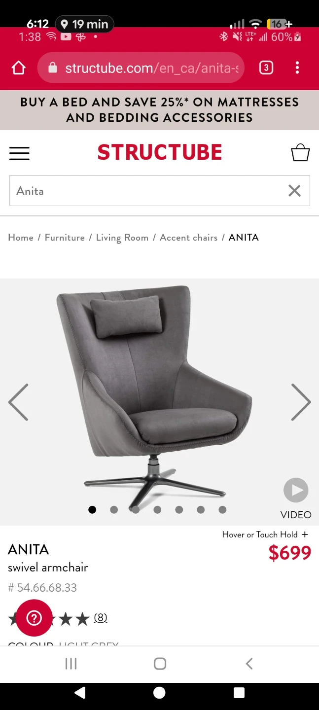 Structube Anita Swivel Armchair