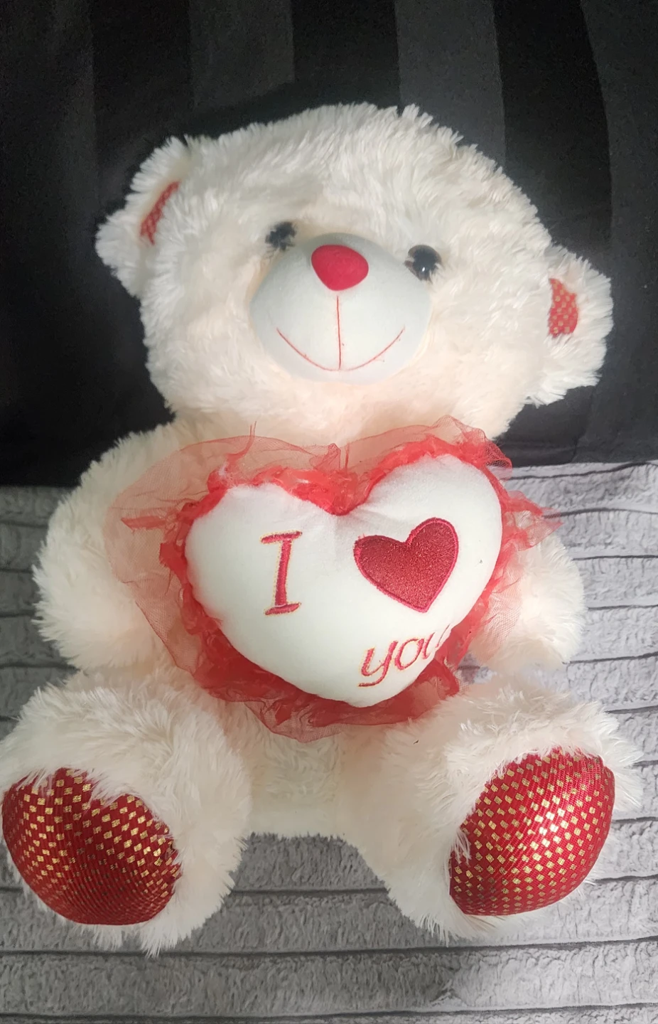 White Plush Teddy Bear with I Love You Heart