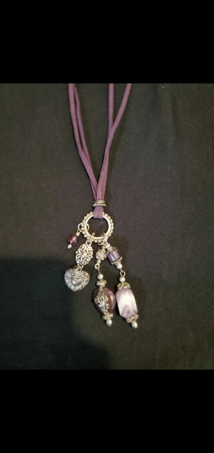Purple Suede Cord Amythest Statement Necklace - photo 5