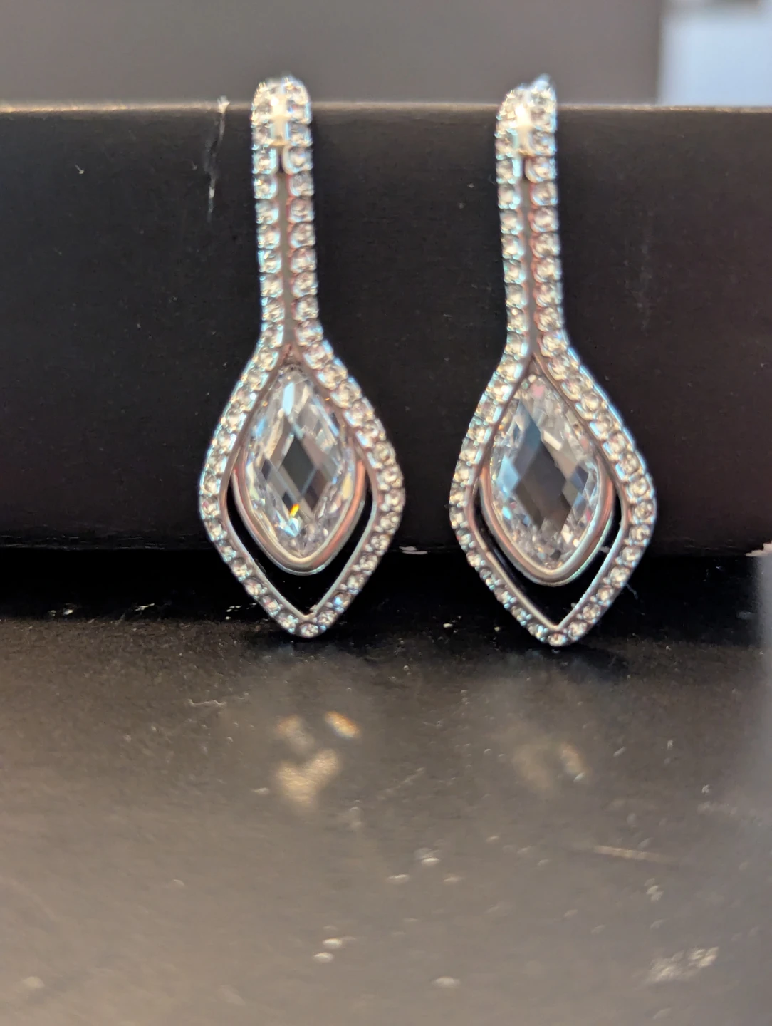 Silvertone Drop Pave Rhinestone Earrings