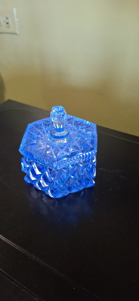 Vintage Blue Cut Glass Trinket Box - photo 3