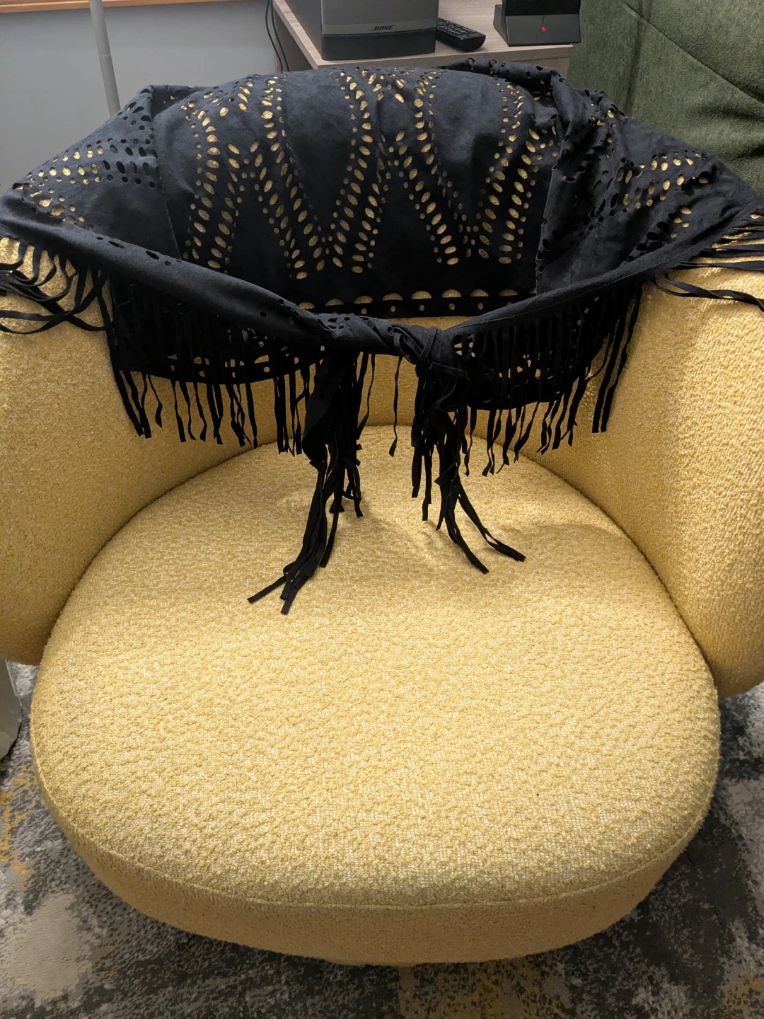 Charlotte Daniel Black Laser Cut Fringe Scarf Wrap