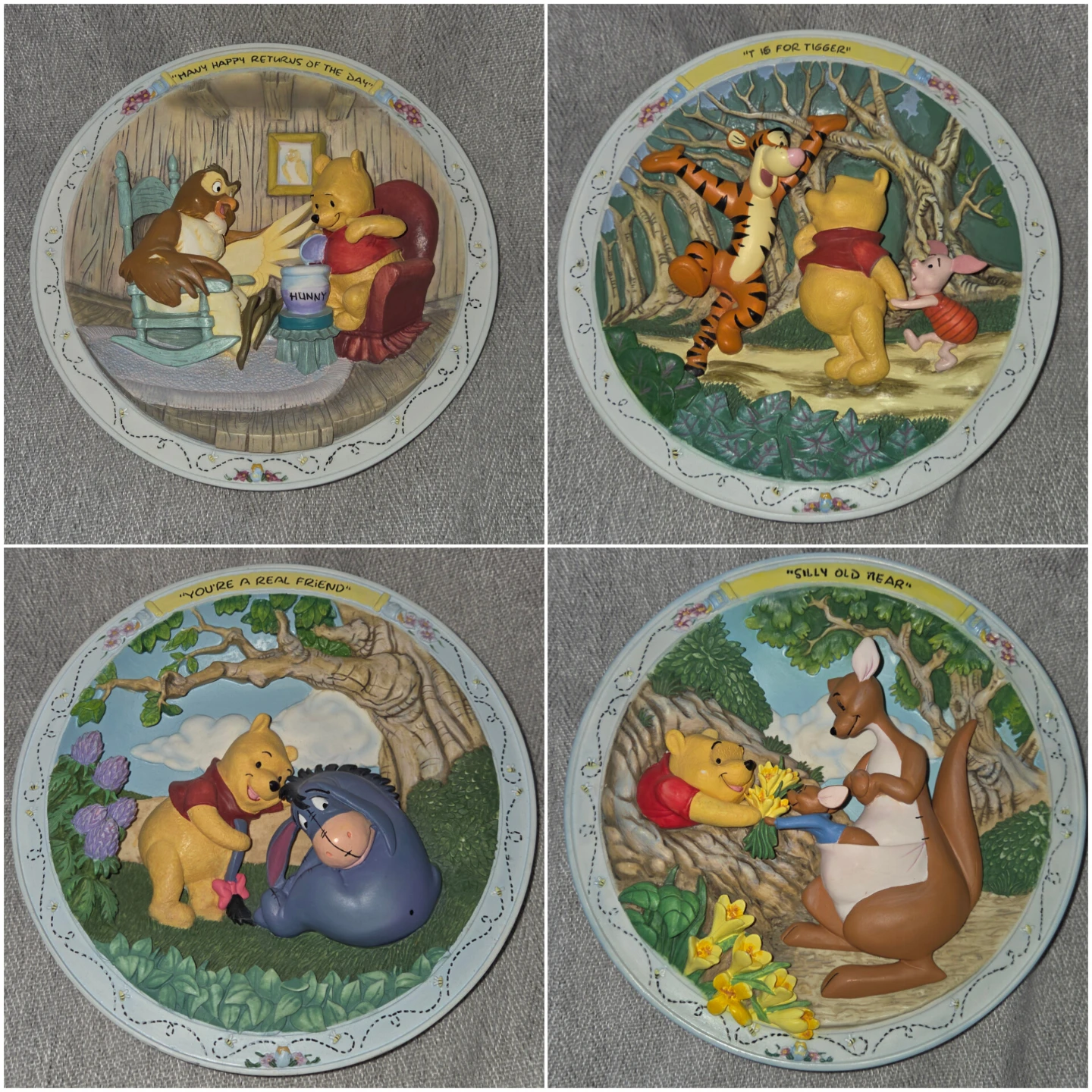 Set of 4 Winnie the Pooh Decorative Relief Plates