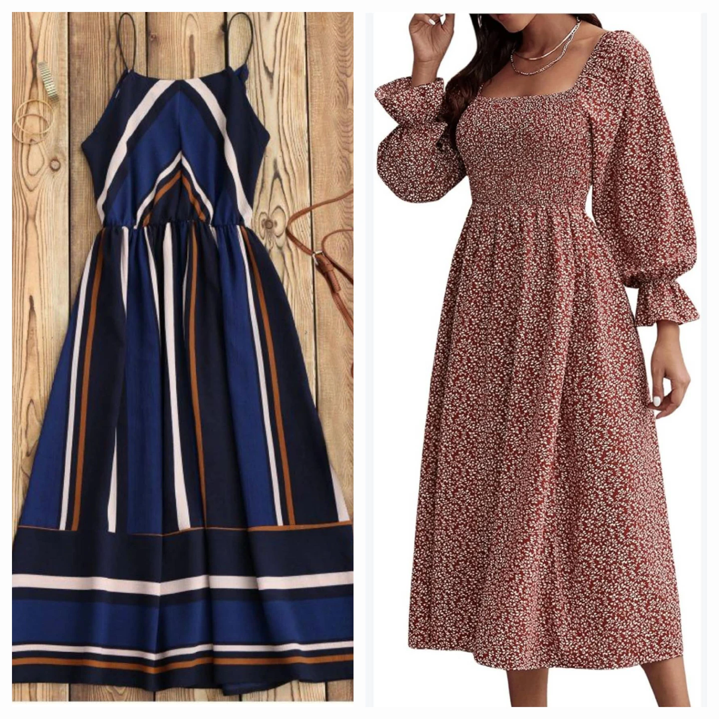 Floral Long Sleeve and Striped Sleeveless Dress Bundle