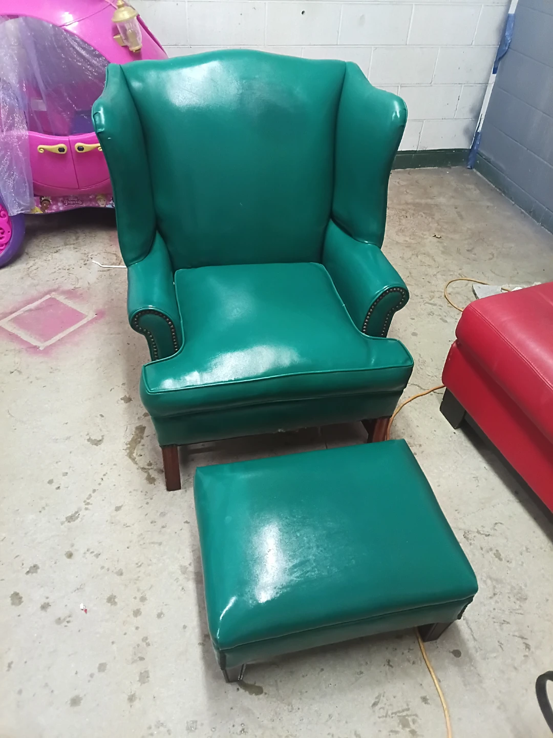 Green Wingback Chair with Ottoman