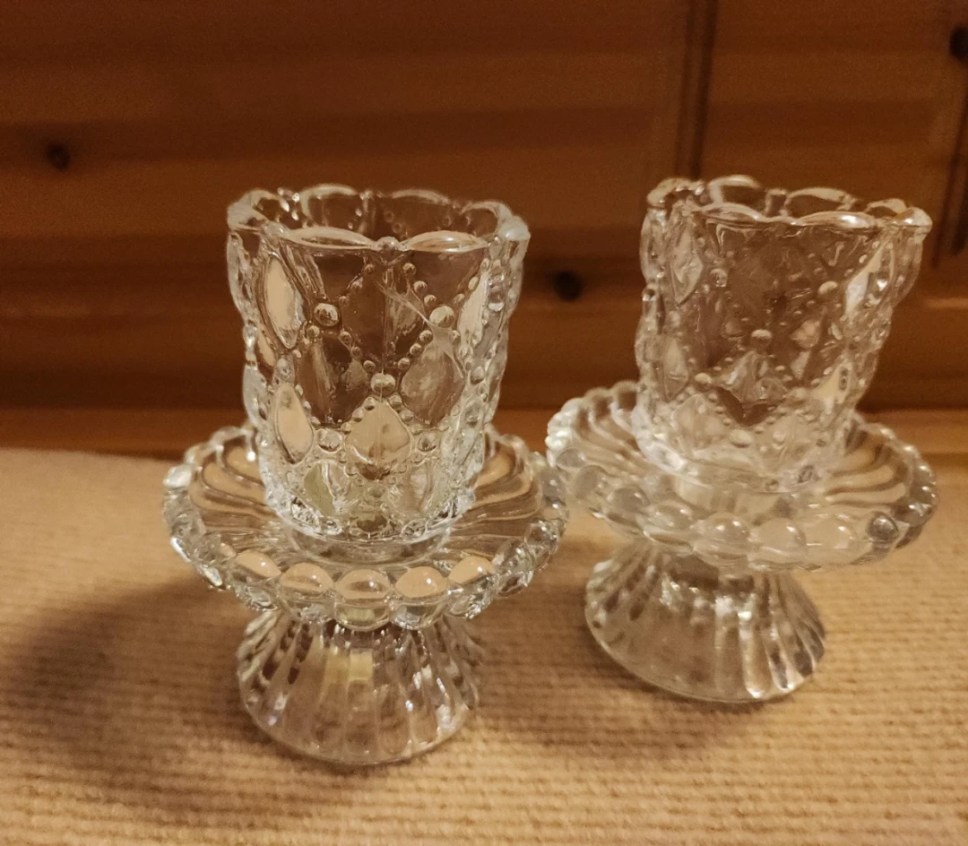 Set of 2 Vintage Glass Votive Candle Holders