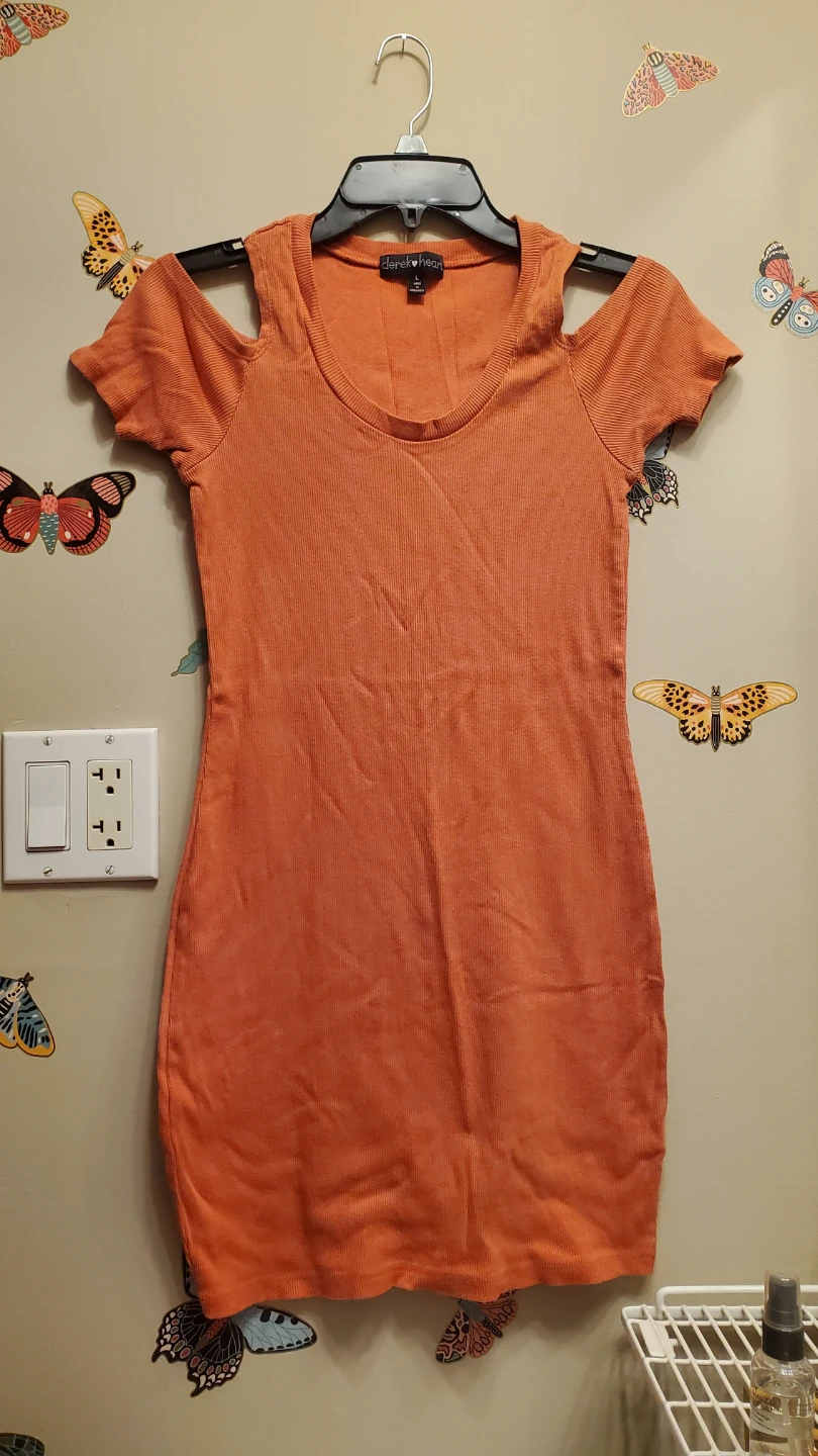 Derek Heart Orange Ribbed Cold-Shoulder Dress