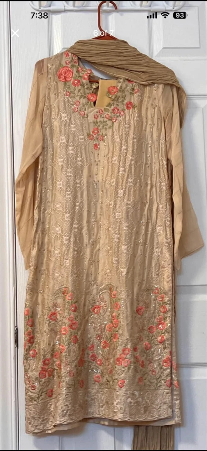 Beige Embroidered Pakistani Suit