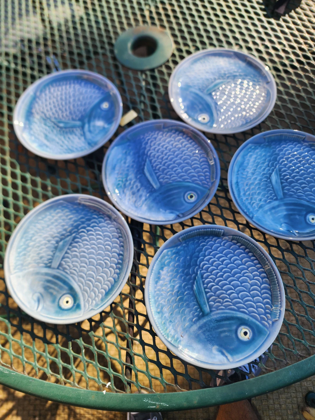 Set of 6 Blue Fish Design Ceramic Plates