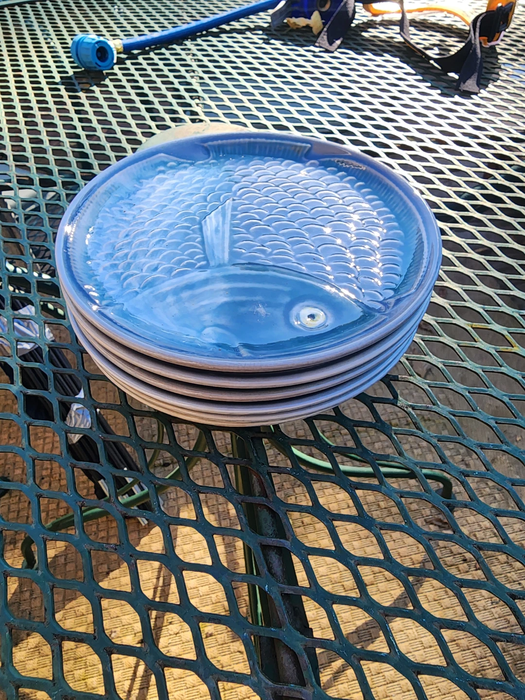 Set of 6 Blue Fish Design Ceramic Plates - photo 3