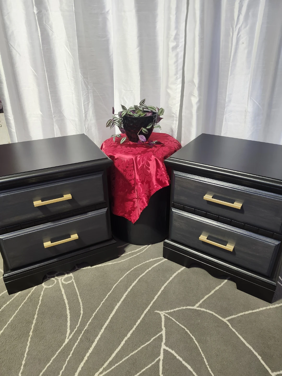 Set of Two Black Nightstands with Gold Handles - photo 4