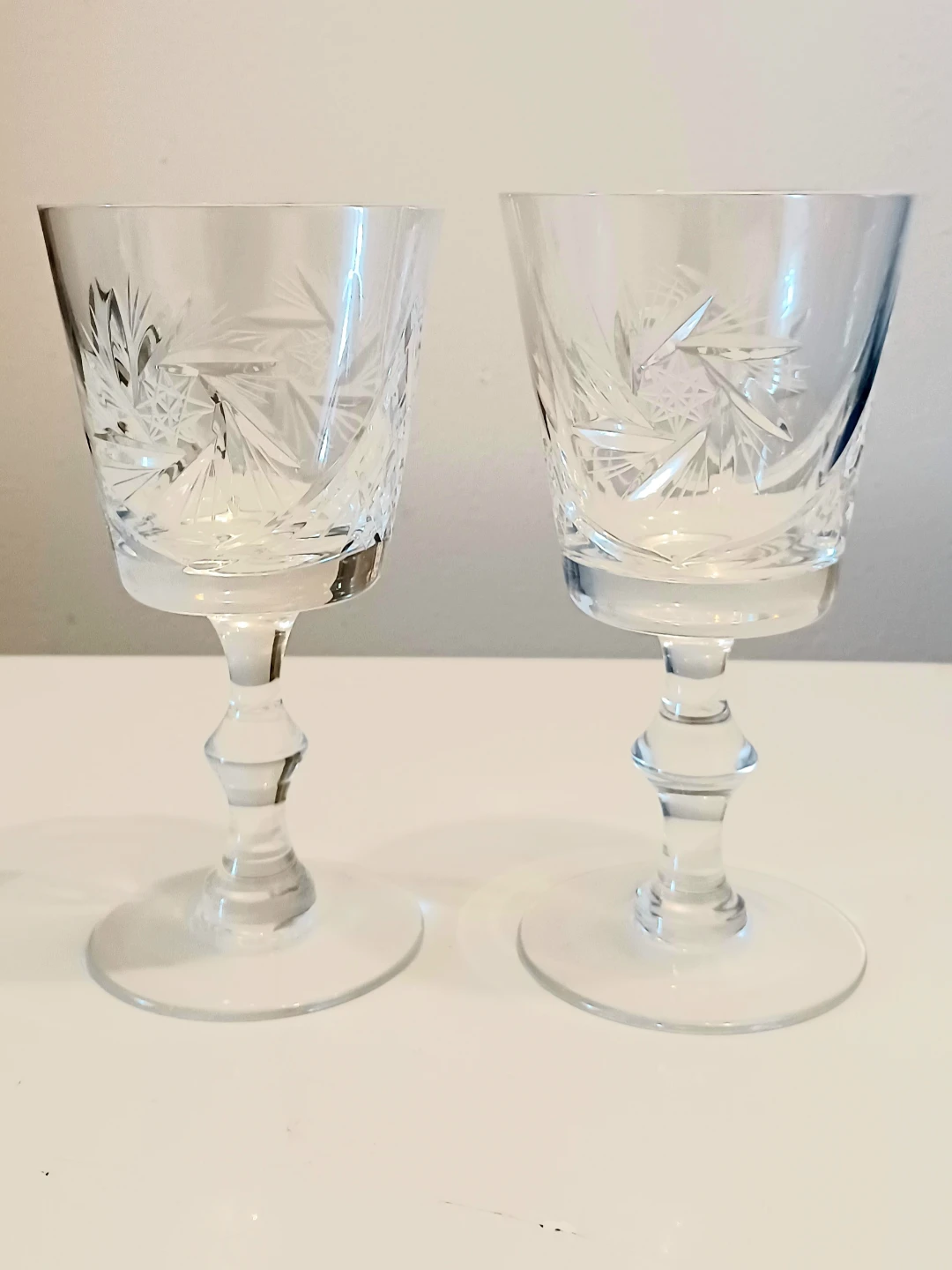 Pair of Ajka Pinwheel Crystal Wine Glasses