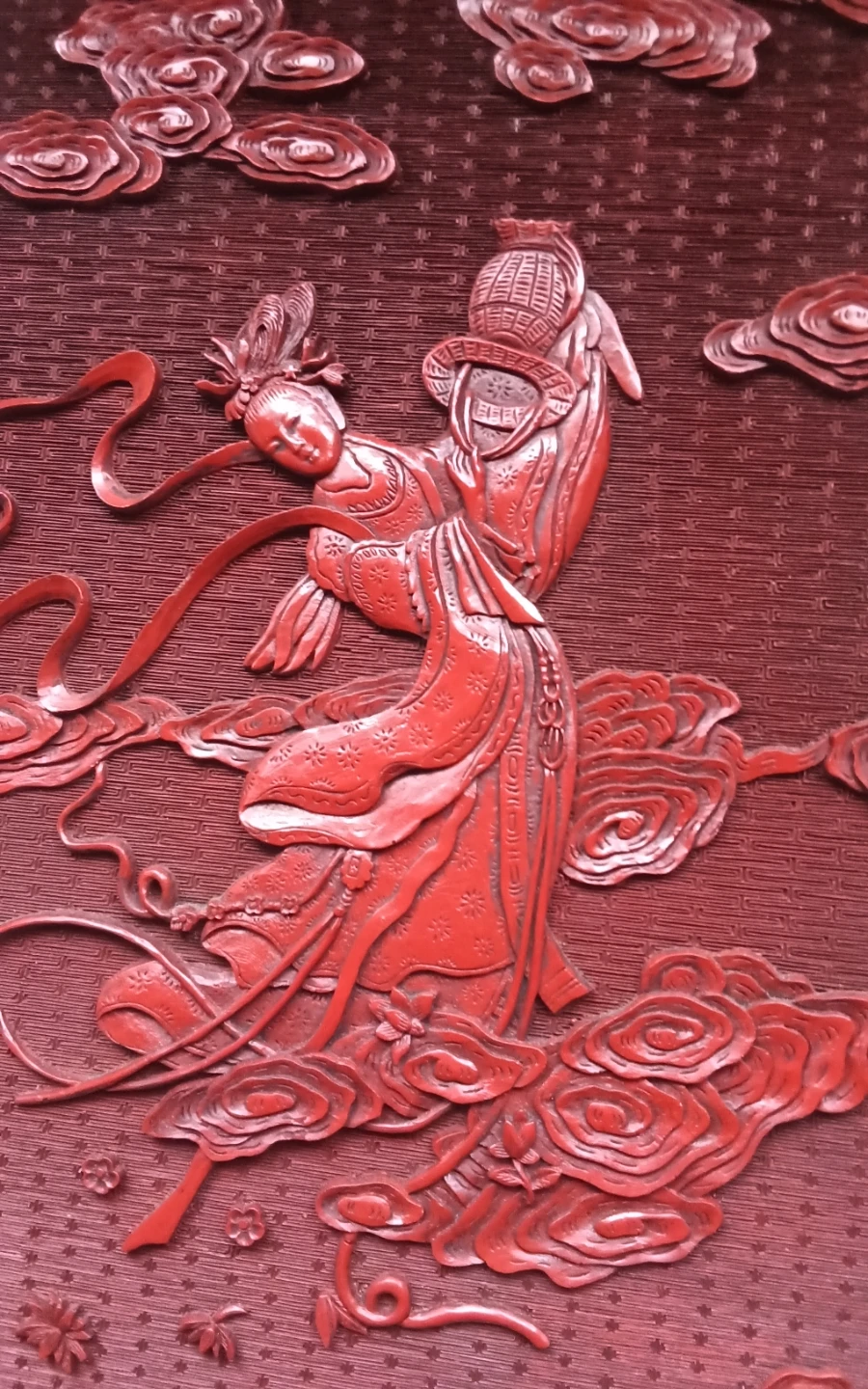 Carved Cinnabar Lacquer Wall Plaque - Lan Caihe Relief - photo 2