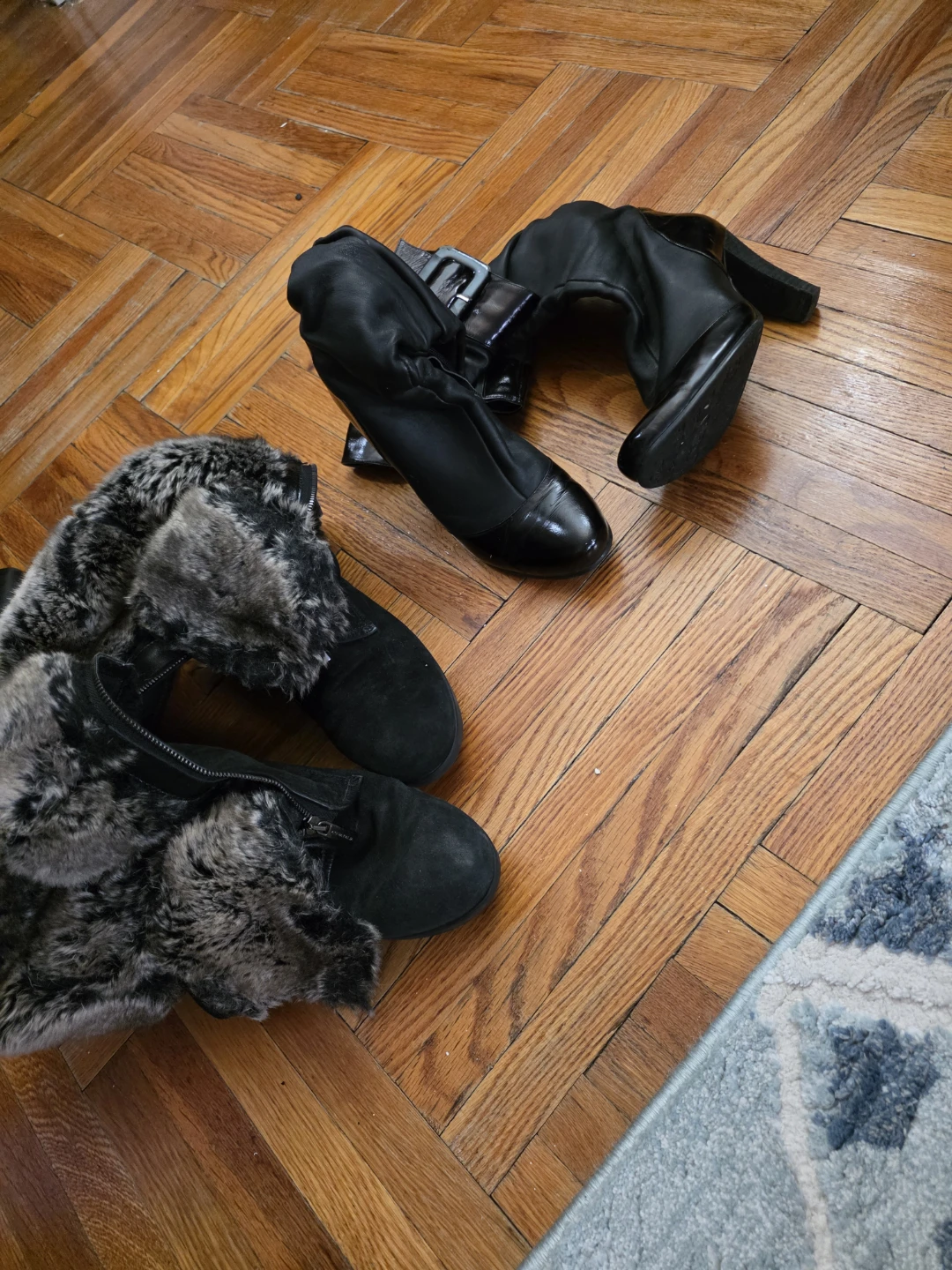 Two pairs of black boots