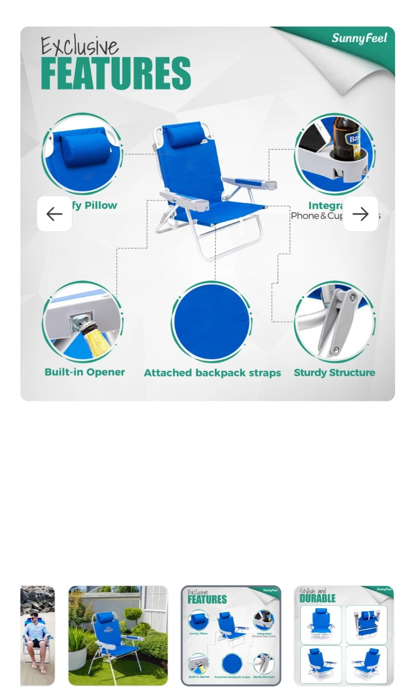 SunnyFeel Extra Wide 28" Low Backpack Beach Chair - photo 2