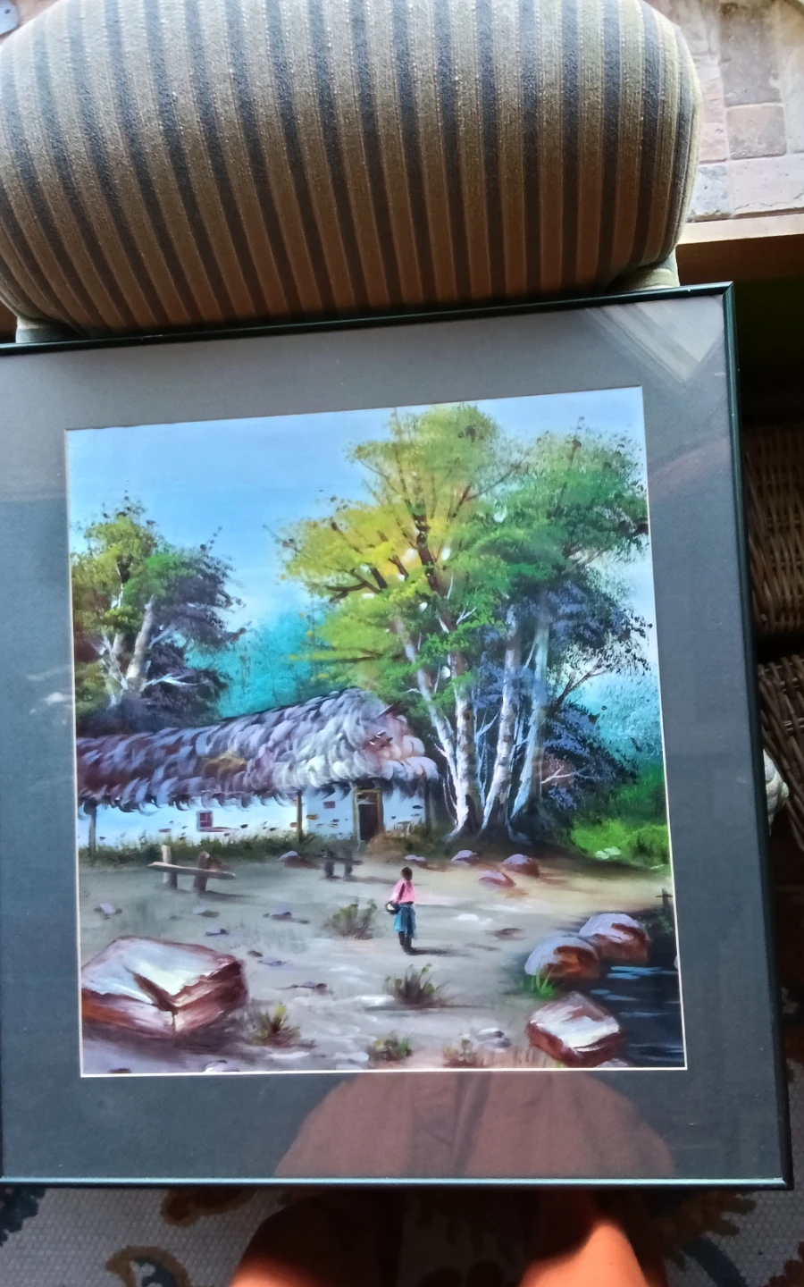 Vibrant Vintage Folk Art Landscape Painting