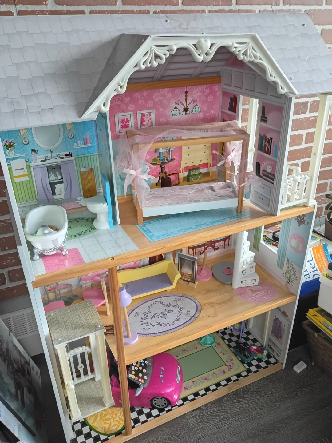 KidKraft Wooden Dollhouse with Furniture and Toy Car