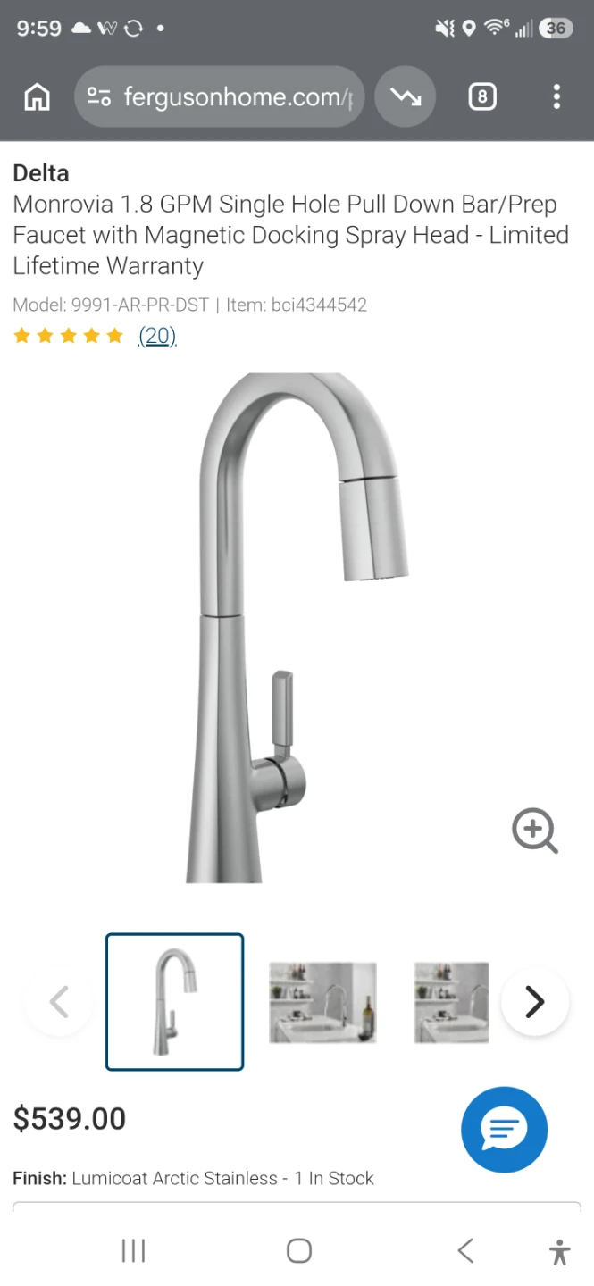 Delta Monrovia Bar/Prep Faucet - Lumicoat Arctic Stainless