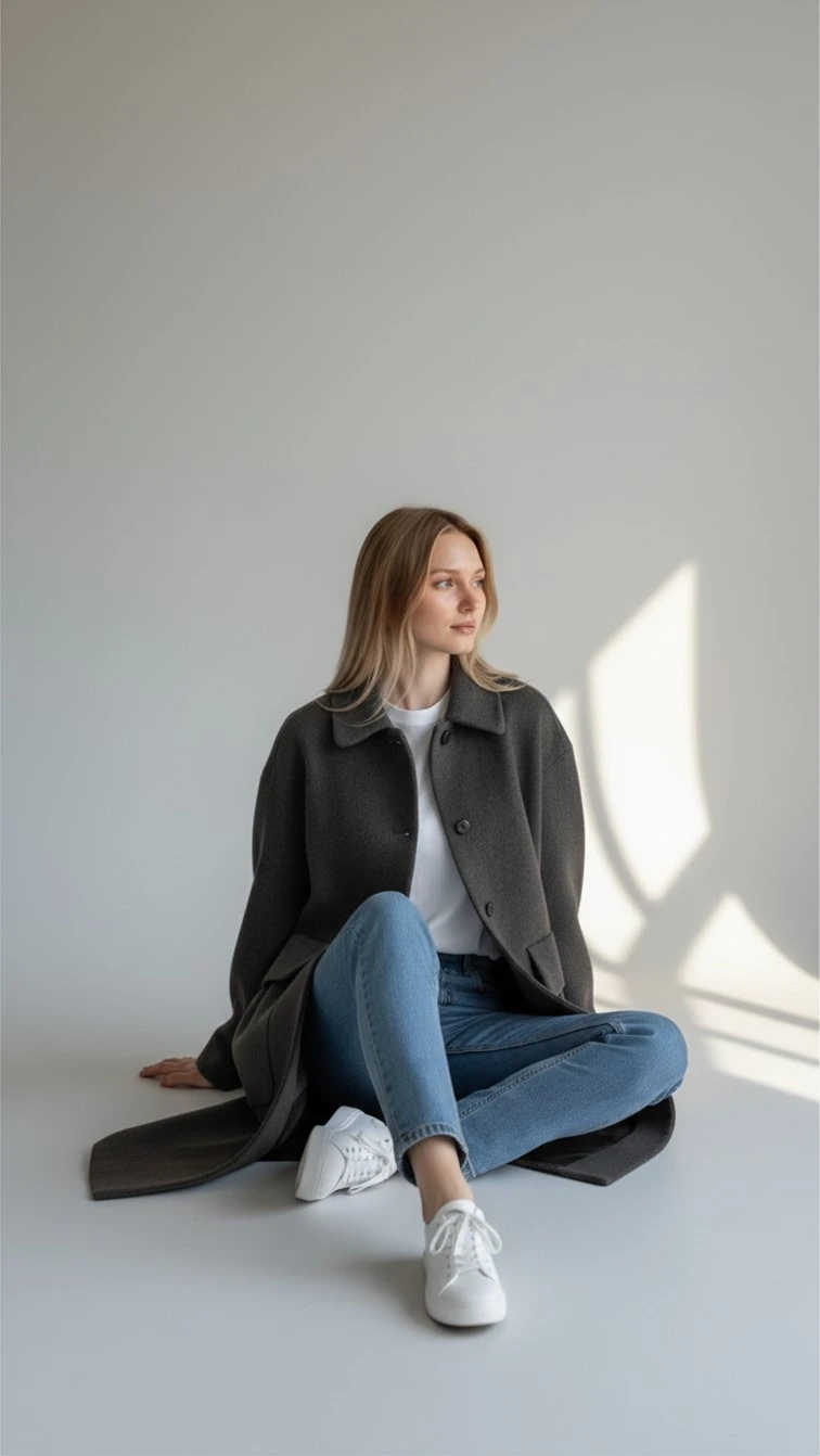 Dark Grey Wool-Blend Long Coat small and medium-sized - photo 4