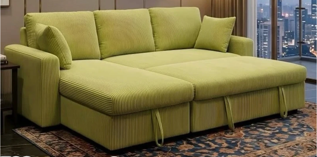 Light Green Corduroy Sectional Sofa Bed