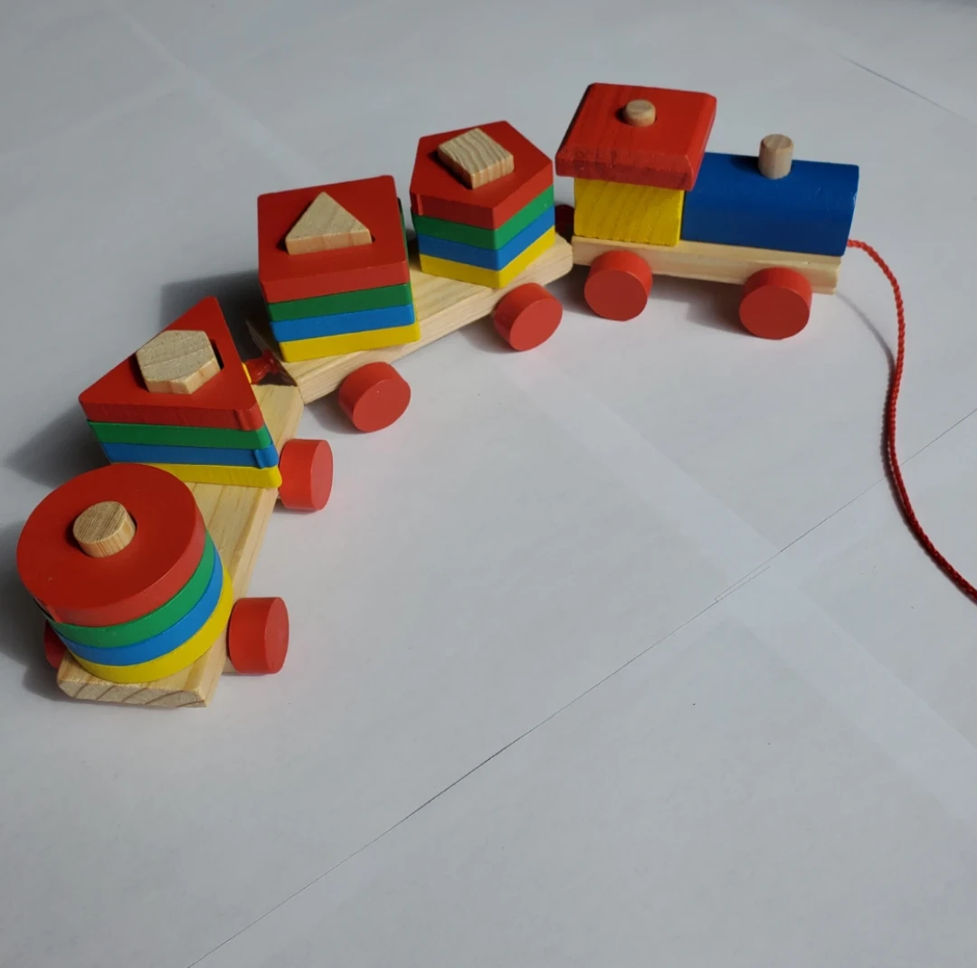 New - Shape Sorter Train Wooden Pull Toy