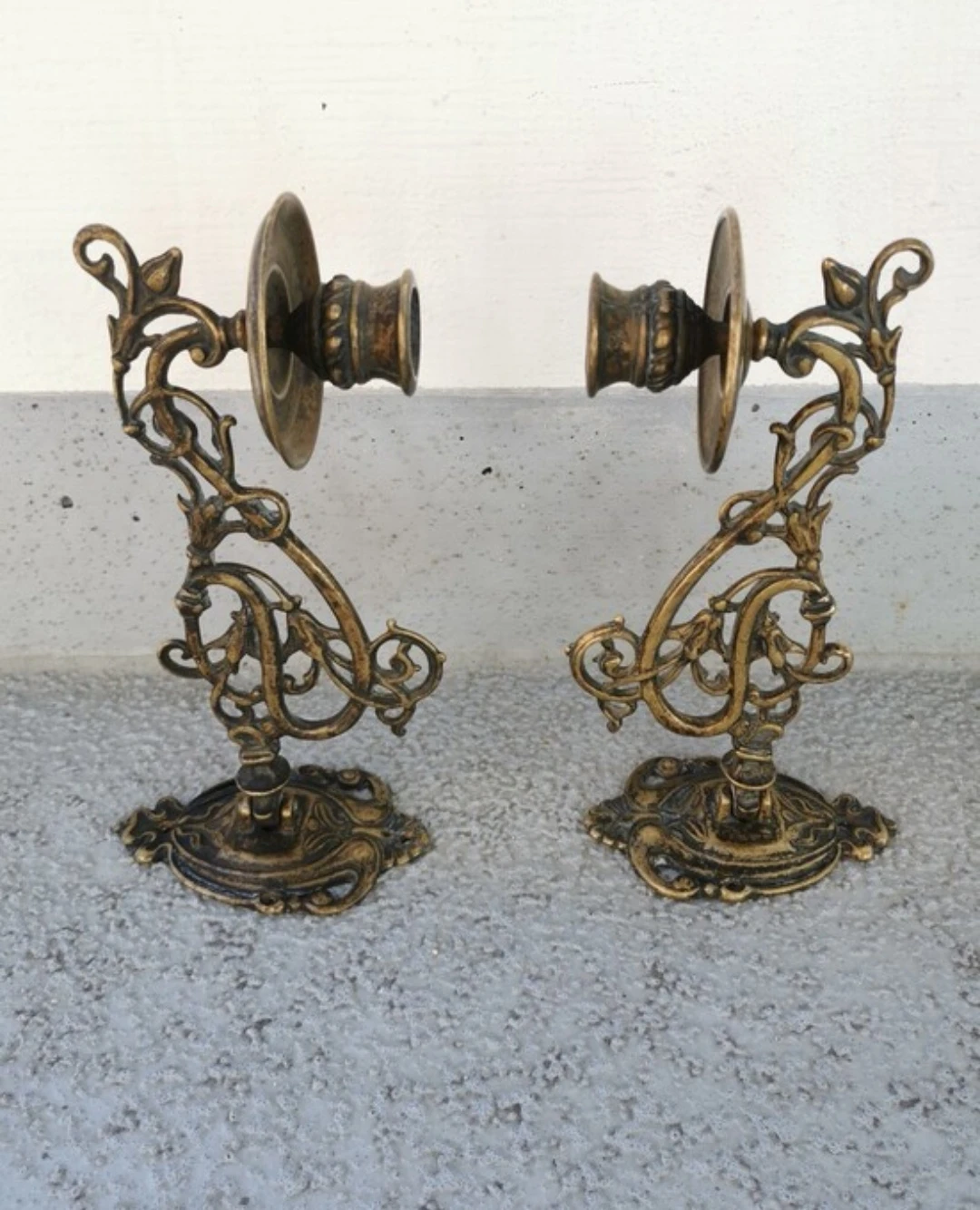 Vintage Italian Brass Art Nouveau Wall Sconce Candles Holders - photo 2