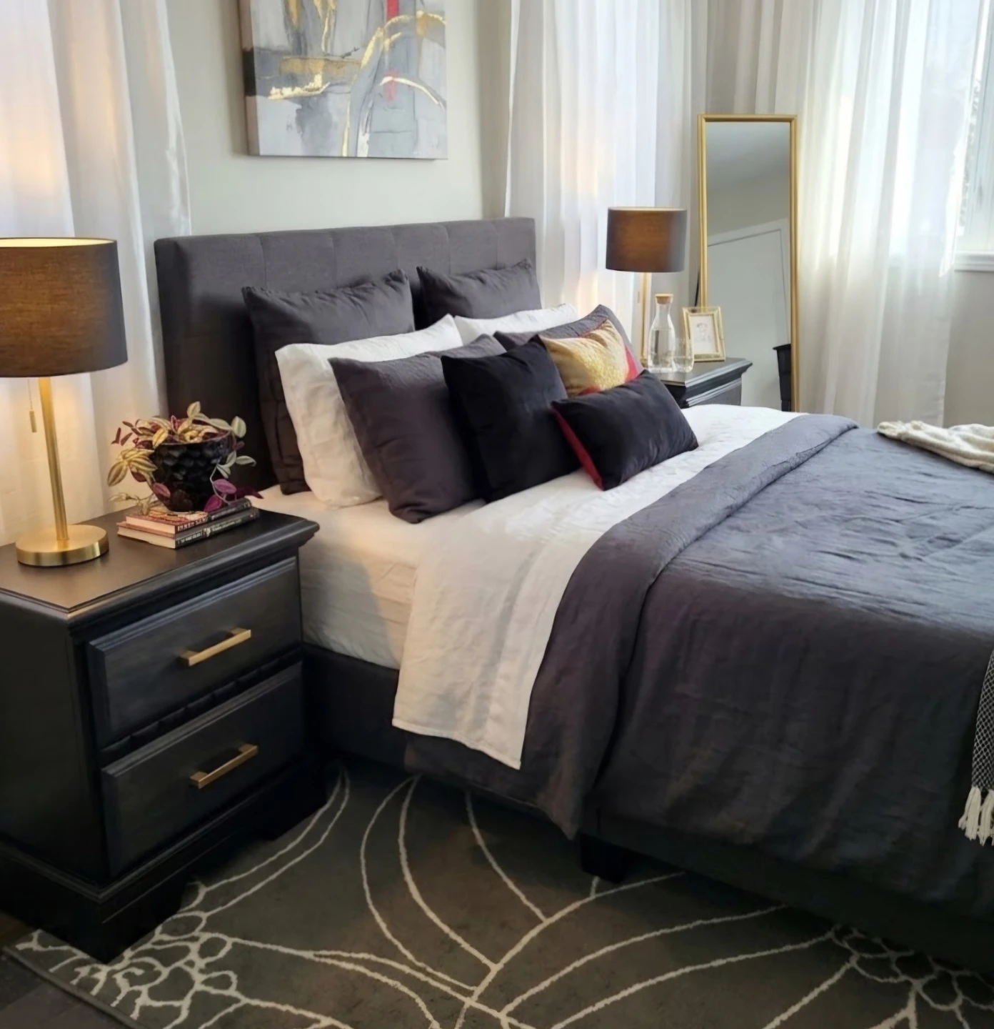 Set of Two Black Nightstands with Gold Handles - photo 2