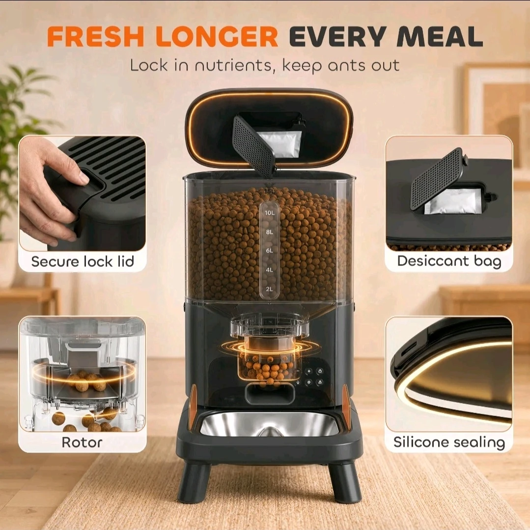 15L Automatic Pet Feeder with Stainless Steel Bowl - photo 3