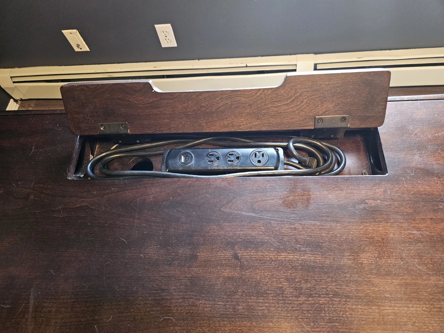 Dark Wood Executive Desk with Power Outlet - photo 3