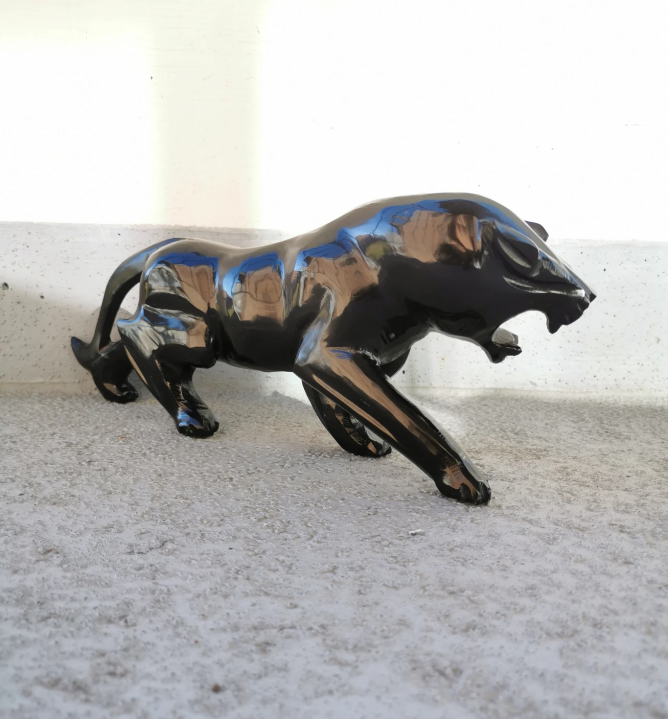 Vintage Black Stone Panther Sculpture – Big Cat Figurine - photo 3